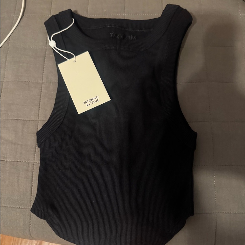 Monday swim active Black Ribbed Tank Top